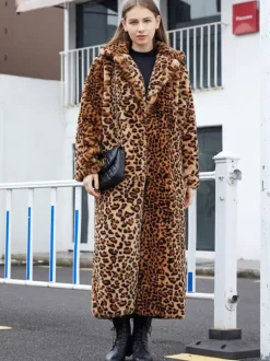 Faux Fur Long Coats Leopard Winter Eco-friendly Long Jacket For Women 2026