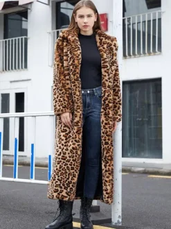 Faux Fur Long Coats Leopard Winter Eco-friendly Long Jacket For Women 2026