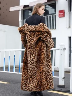Faux Fur Long Coats Leopard Winter Eco-friendly Long Jacket For Women 2026