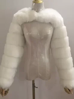 Faux Fur Long Sleeves Eco-friendly White Cropped Outerwear For Women 2026