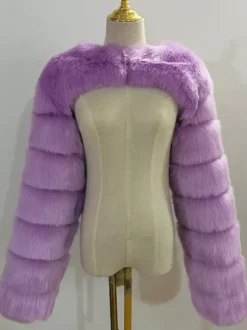 Faux Fur Long Sleeves Eco-friendly White Cropped Outerwear For Women 2026
