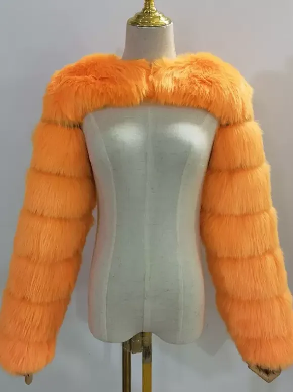 Faux Fur Long Sleeves Eco-friendly White Cropped Outerwear For Women 2026