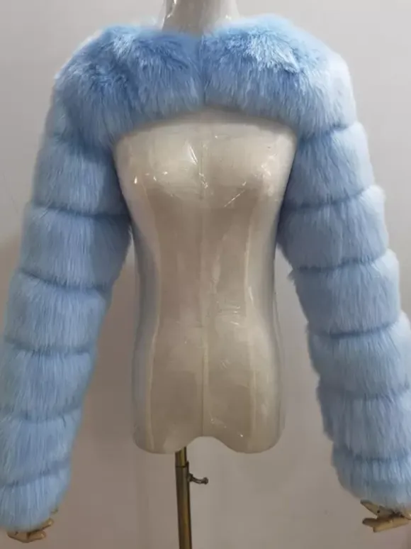 Faux Fur Long Sleeves Eco-friendly White Cropped Outerwear For Women 2026
