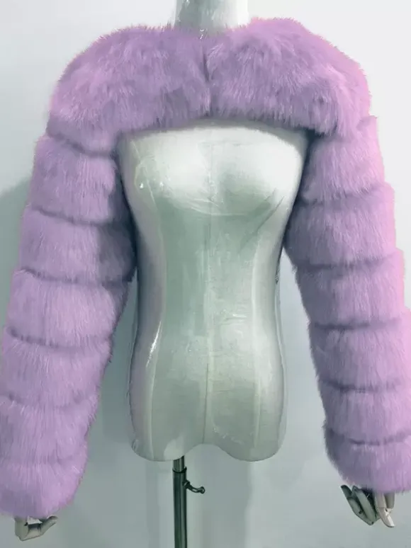 Faux Fur Long Sleeves Eco-friendly White Cropped Outerwear For Women 2026