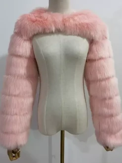 Faux Fur Long Sleeves Eco-friendly White Cropped Outerwear For Women 2026