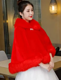 Faux Fur Poncho Wedding Ivory Wrap Shawl Winter Bridal Cover Up