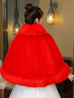 Faux Fur Poncho Wedding Ivory Wrap Shawl Winter Bridal Cover Up