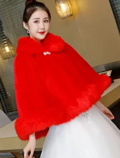 Faux Fur Poncho Wedding Ivory Wrap Shawl Winter Bridal Cover Up