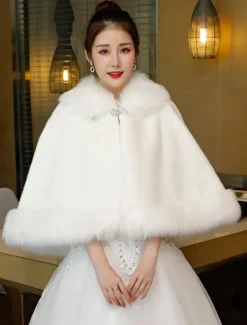 Faux Fur Poncho Wedding Ivory Wrap Shawl Winter Bridal Cover Up