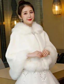 Faux Fur Poncho Wedding Ivory Wrap Shawl Winter Bridal Cover Up