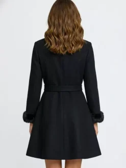 Faux Fur Trimmed Belted Wool Blend coat With Hooded Cape For Women 2026