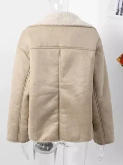 Faux Leather Jacket In Maillard Tones Faux Shearling Lapel Oversized Spring Outerwear For Women 2026
