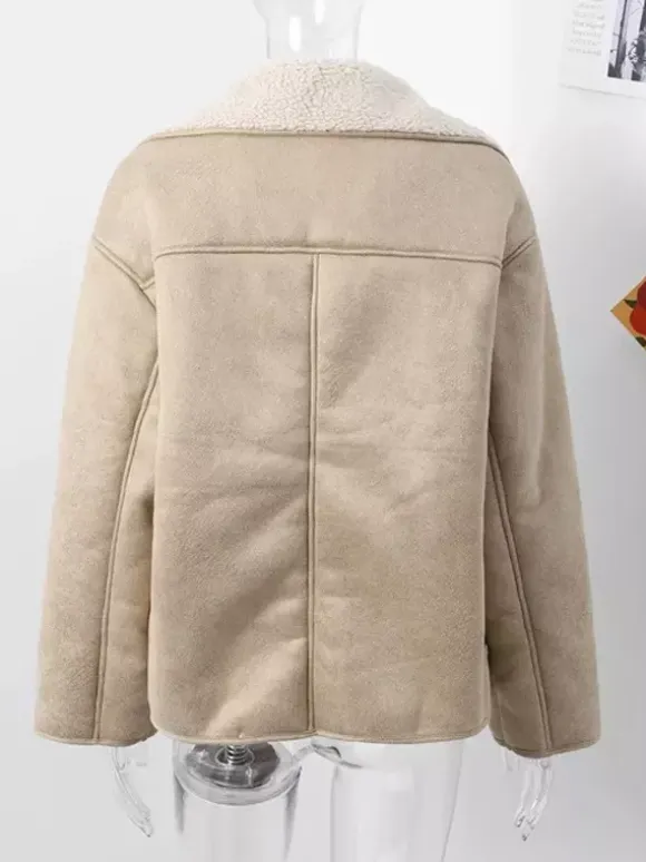 Faux Leather Jacket In Maillard Tones Faux Shearling Lapel Oversized Spring Outerwear For Women 2026