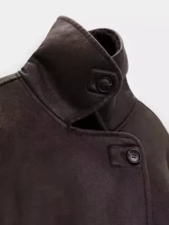 Faux Leather Jacket In Maillard Tones Faux Shearling Lapel Oversized Spring Outerwear For Women 2026