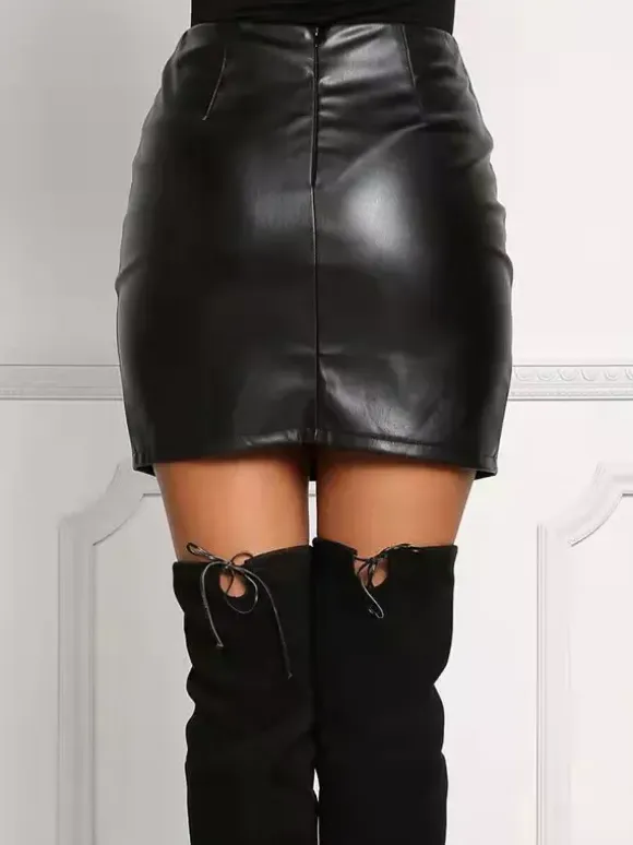 Faux Leather Mini Skirt In Black Lace-Up Front Side-slit Night Out Sexy Clubwear For Women 2026