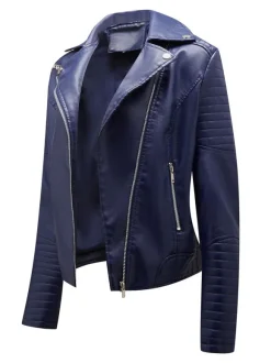 Faux Leather Moto Jacket Turndown Collar Yellow PU Relaxed Fit Spring Fall Biker Outerwear For Women
