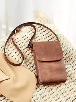 Faux Leather Phone Bag Adjustable Shoulder Strap Crossbody Bag For Women 2026