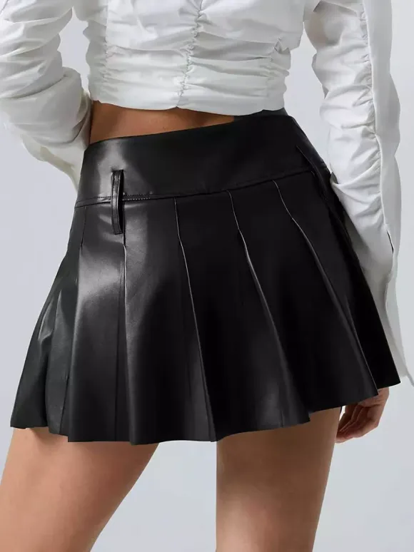 Faux Leather Pleated Mini Skirt For Women 2026