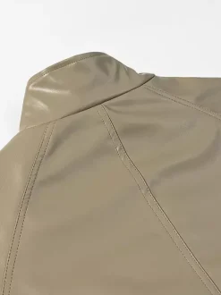 Faux Leather Safari Jacket For Women - Drawstring Waist High Neck Cargo Pocket Midi Coat - Spring Chic Streetwear 2026
