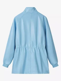 Faux Leather Safari Jacket For Women - Drawstring Waist High Neck Cargo Pocket Midi Coat - Spring Chic Streetwear 2026