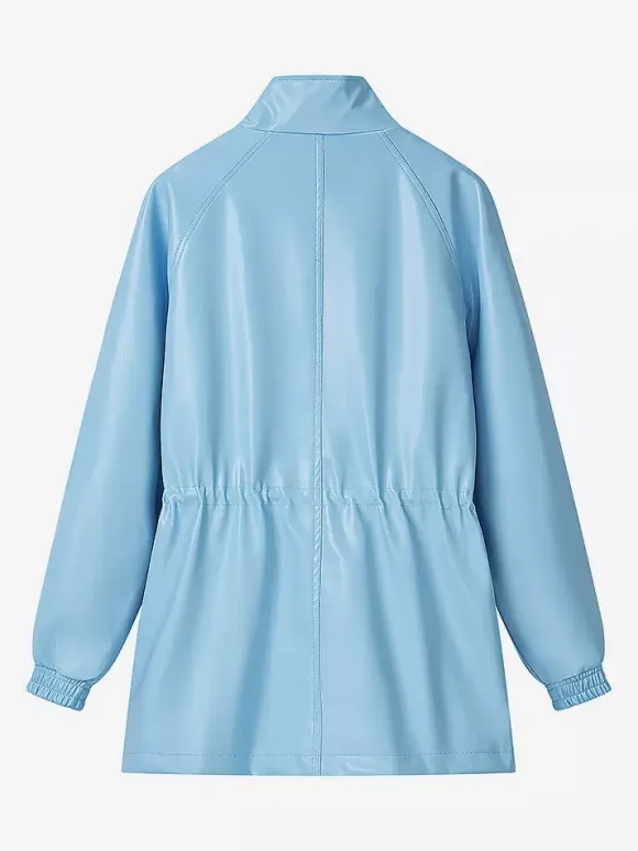 Faux Leather Safari Jacket For Women - Drawstring Waist High Neck Cargo Pocket Midi Coat - Spring Chic Streetwear 2026