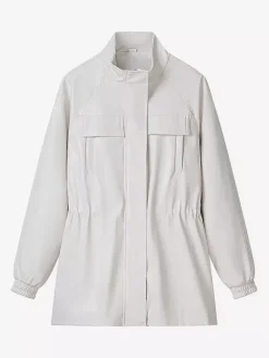 Faux Leather Safari Jacket For Women - Drawstring Waist High Neck Cargo Pocket Midi Coat - Spring Chic Streetwear 2026