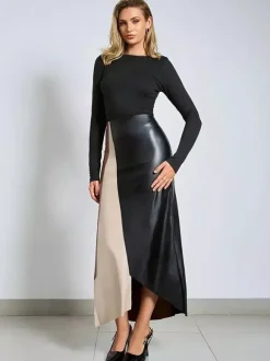 Faux Leather Skirt With High-Waist And Asymmetric Slit For Women 2026