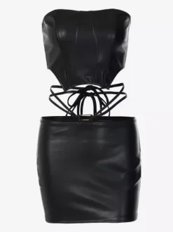 Faux Leather Two Piece Set Tube Top And Mini Skirt Summer Outfit For Women 2026