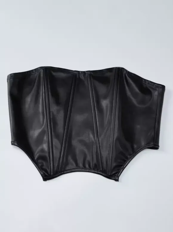 Faux Leather Two Piece Set Tube Top And Mini Skirt Summer Outfit For Women 2026