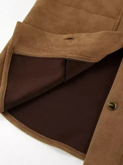 Faux Suede Tan Women's Shirt Jacket - Retro Utility Cargo Pocket Oversized Top - Casual Spring Streetwear 2026