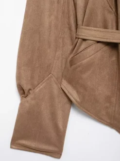 Faux Suede Wrap Jacket For Women - Brown Hourglass Tailored Blazer Structured Shoulder Coat - Spring Chic Streetwear 2026