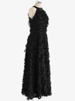 Feather Maxi Dress Halter Sleeveless A-Line Elegant Prom Dresses