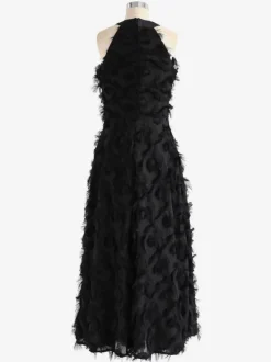 Feather Maxi Dress Halter Sleeveless A-Line Elegant Prom Dresses
