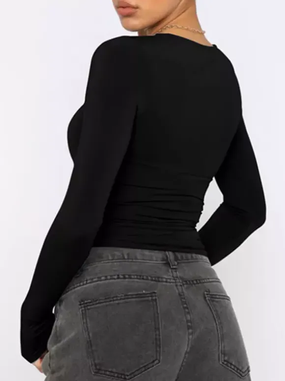 Fitted Long Sleeve Crew Neck Crop Top For Women - Y2K Slim Fit Stretchy Soft Basic Tee - Spring Streetwear 2026