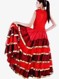 Flamenco Girls Red Black Layered Mesh Dance Adults Spanish Ballroom Dress Off Shoulder Paso Doble Costumes Carnival