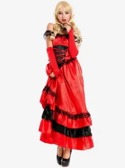 Flamenco Girls Red Dancer Outfit Adults Spanish Ballroom Dress Off Shoulder Paso Doble Costumes Carnival