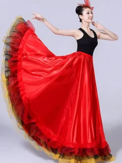 Flamenco Girls Yellow Mesh Billowing Dancing Skirt Adults Spanish Dancer Ballroom Dress Paso Doble Costumes Carnival