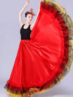 Flamenco Girls Yellow Mesh Billowing Dancing Skirt Adults Spanish Dancer Ballroom Dress Paso Doble Costumes Carnival
