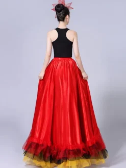 Flamenco Girls Yellow Mesh Billowing Dancing Skirt Adults Spanish Dancer Ballroom Dress Paso Doble Costumes Carnival