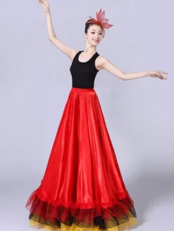Flamenco Girls Yellow Mesh Billowing Dancing Skirt Adults Spanish Dancer Ballroom Dress Paso Doble Costumes Carnival