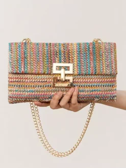 Flap Straw Bag With Chain Multi-compartment Vacation Shoulder Bag For Women 2026