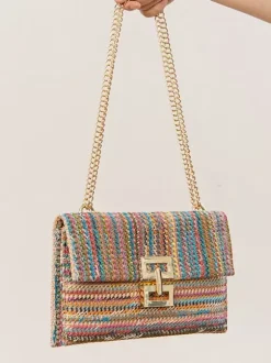 Flap Straw Bag With Chain Multi-compartment Vacation Shoulder Bag For Women 2026
