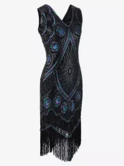 Flapper Dress Great Gatsby 1920s Black with Tassels Women's Charleston Dresses Vintage 20s Party Dress Costume