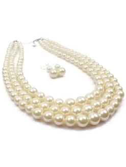 Flapper Dress Accessories White Pearls Earring With Layered Necklace Flapper Girl 1920s Great Gatsby Accessory