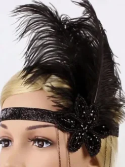 Flapper Headband 1920s Costume The Great Gatsby Feather Headpieces Burgundy Women Vintage Accessories