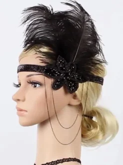 Flapper Headband 1920s Costume The Great Gatsby Feather Headpieces Burgundy Women Vintage Accessories
