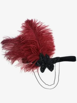 Flapper Headband 1920s Costume The Great Gatsby Feather Headpieces Burgundy Women Vintage Accessories