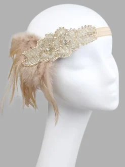 Flapper Headband 1920s Fashion Costume The Great Gatsby Feather Champagne Headpieces Women Vintage Costume Accessories