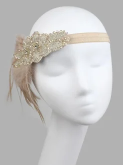 Flapper Headband 1920s Fashion Costume The Great Gatsby Feather Champagne Headpieces Women Vintage Costume Accessories