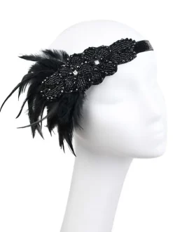 Flapper Headband 1920s Fashion Costume The Great Gatsby Feather Champagne Headpieces Women Vintage Costume Accessories